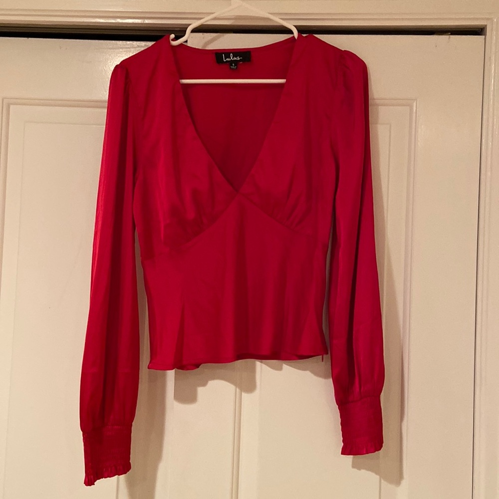 Red Satin Long Sleeve Top